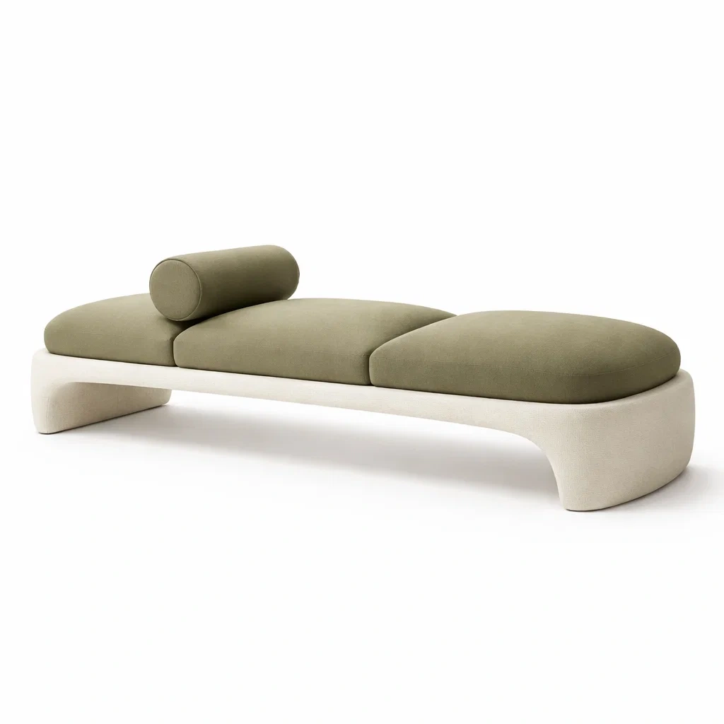 Upholstered Curved Bench with Soft Fabric Seat-nordichomefurni