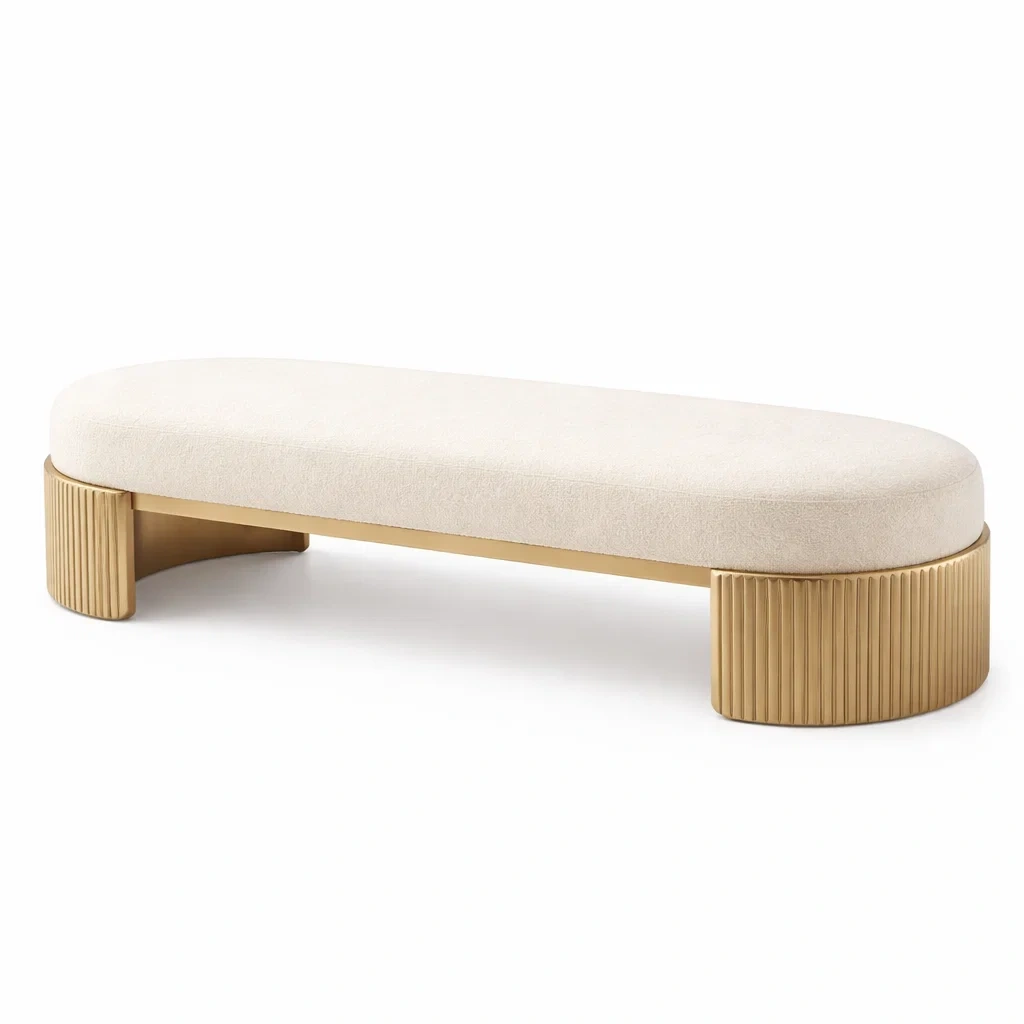 Upholstered Bench with Ribbed Metal Base-nordichomefurni