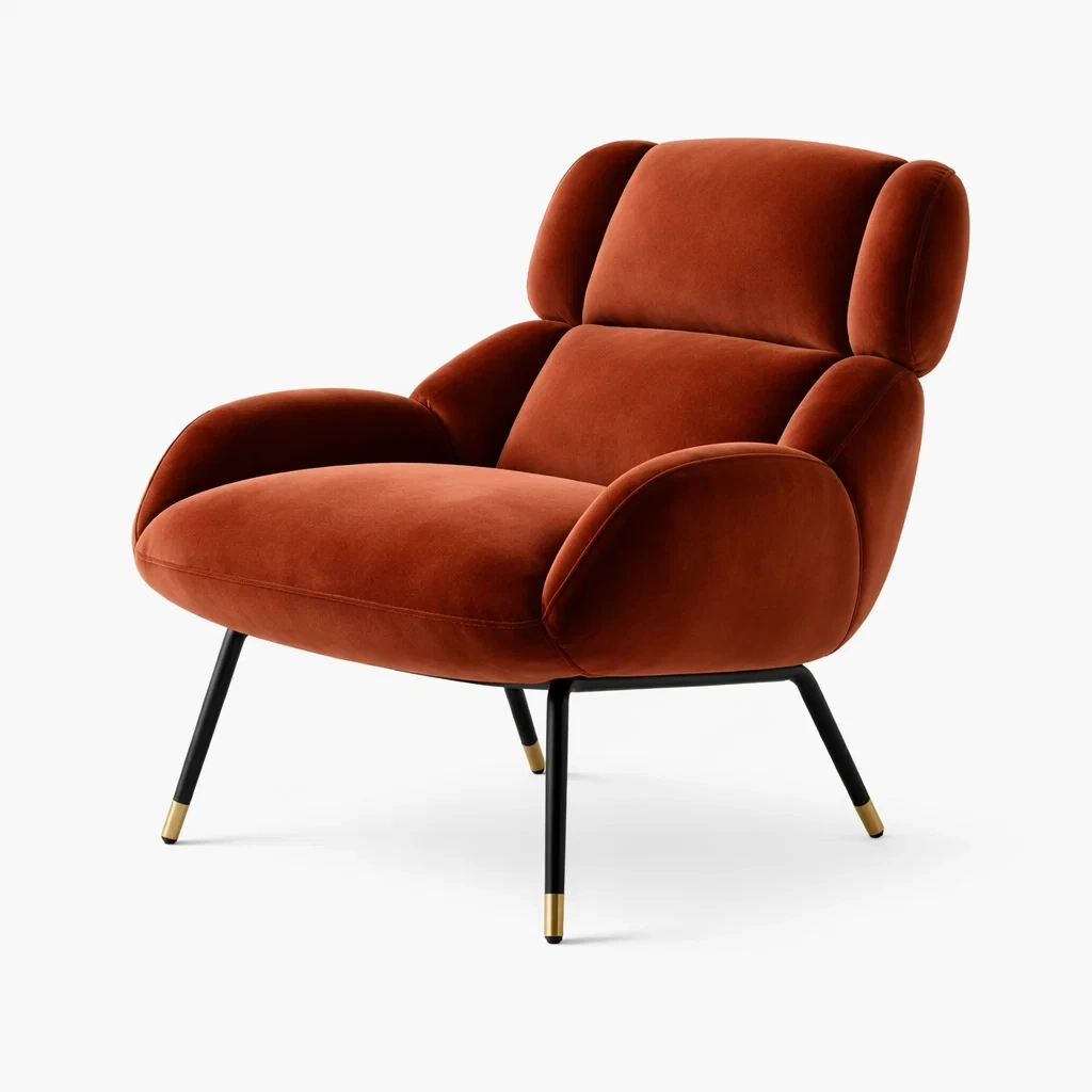 Rust Velvet Upholstered Lounge Armchair with Padded Seat-nordichomefurni
