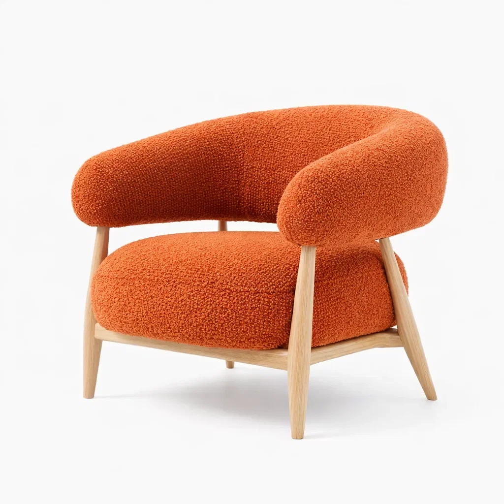 Boucl Upholstered Accent Armchair with Solid Wood Frame-nordichomefurni