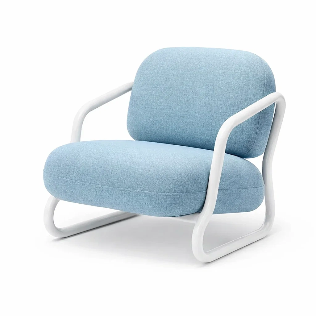 Light Blue Fabric Lounge Chair with Curved Metal Frame-nordichomefurni