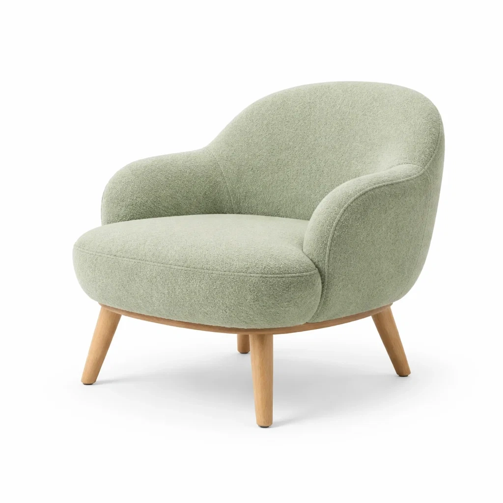Sage Green Fabric Lounge Armchair with Rounded Backrest-nordichomefurni