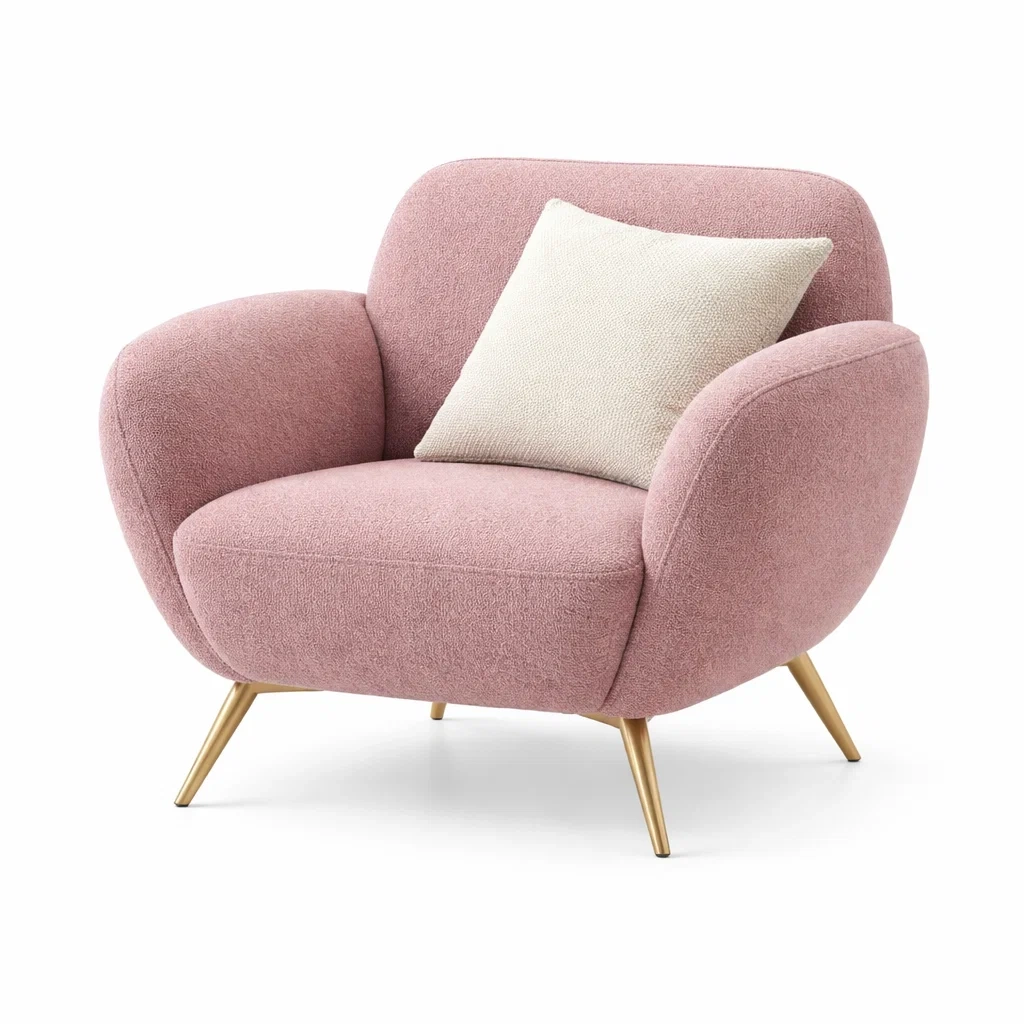 Soft Pink Upholstered Armchair with Cushioned Seat-nordichomefurni