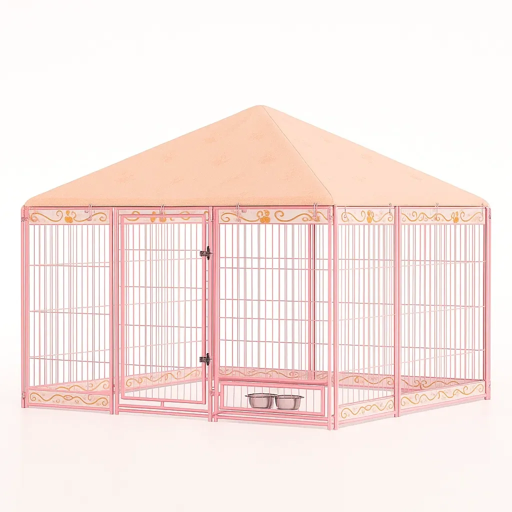 Cage pour chien en acier avec toit en polyester-Roomauranow