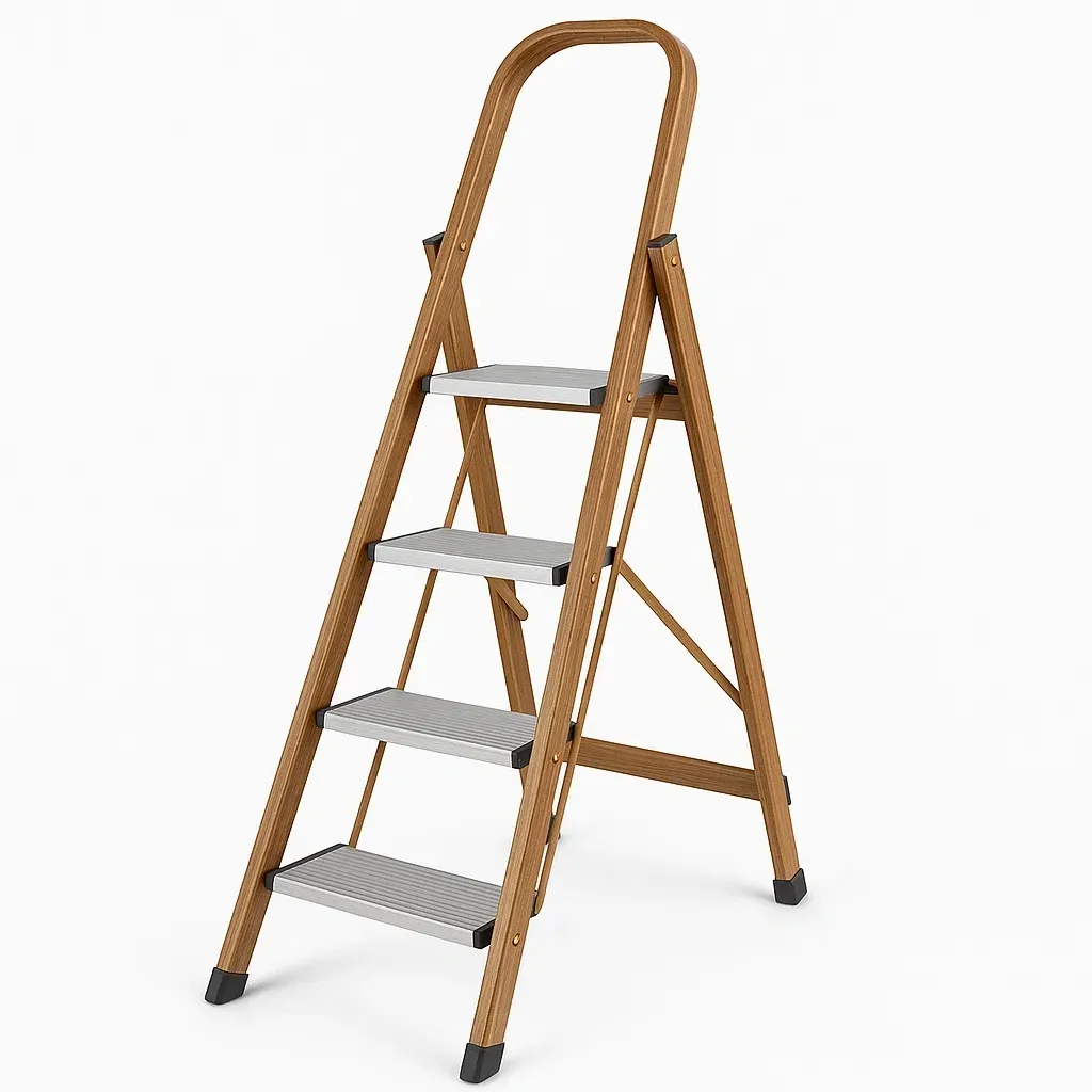 Échelle escabeau pliant en bois et aluminium avec 4 marches-Roomauranow