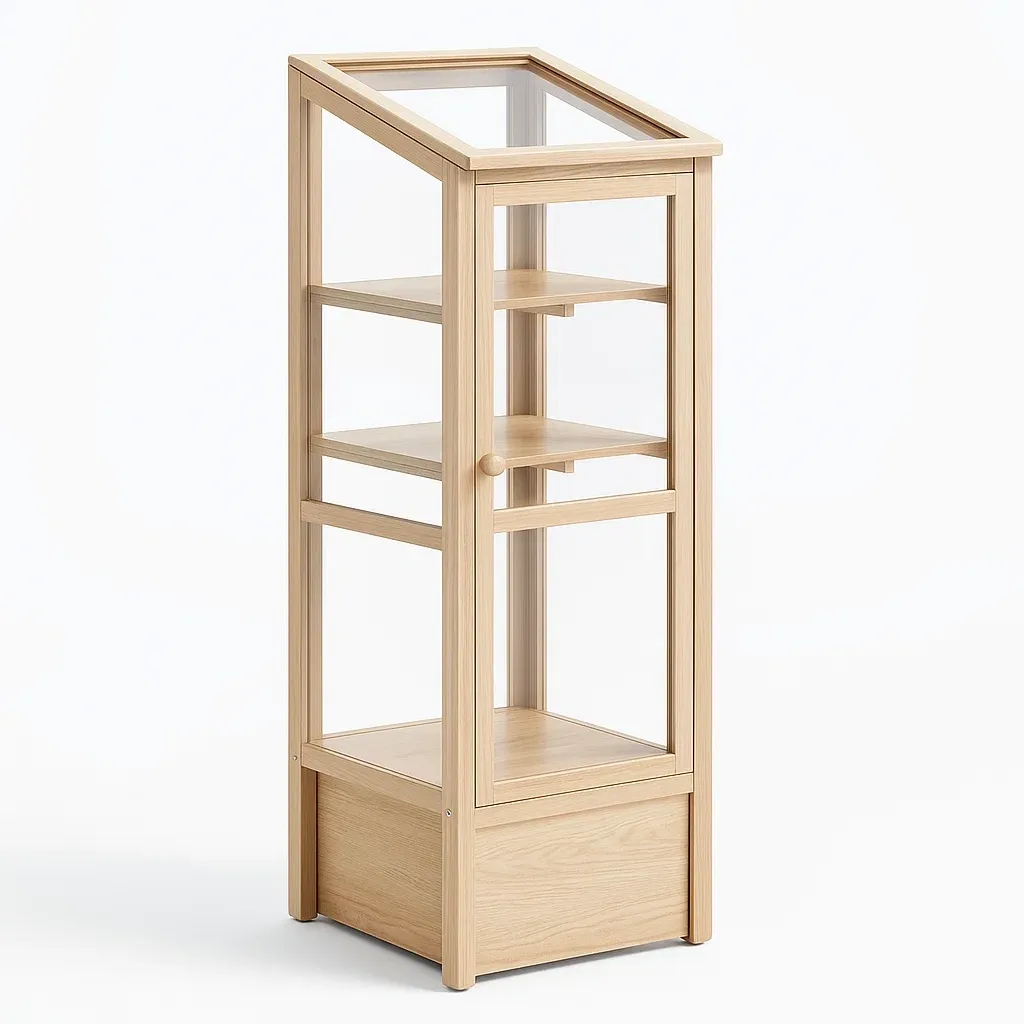 Vitrine d’exposition en bois massif et verre trempé-Roomauranow