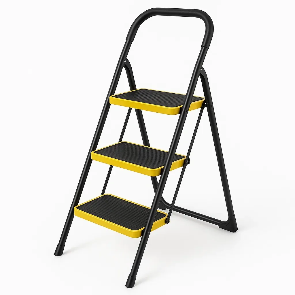 Échelle 3 marches acier noir/jaune pliable antidérapant-Roomauranow