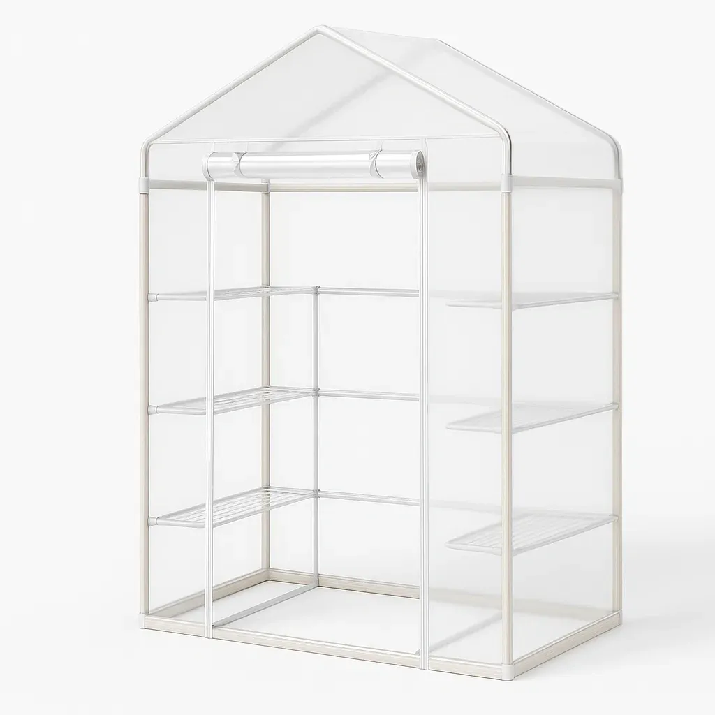 Serre de jardin en PVC avec cadre en acier et étagères-Roomauranow