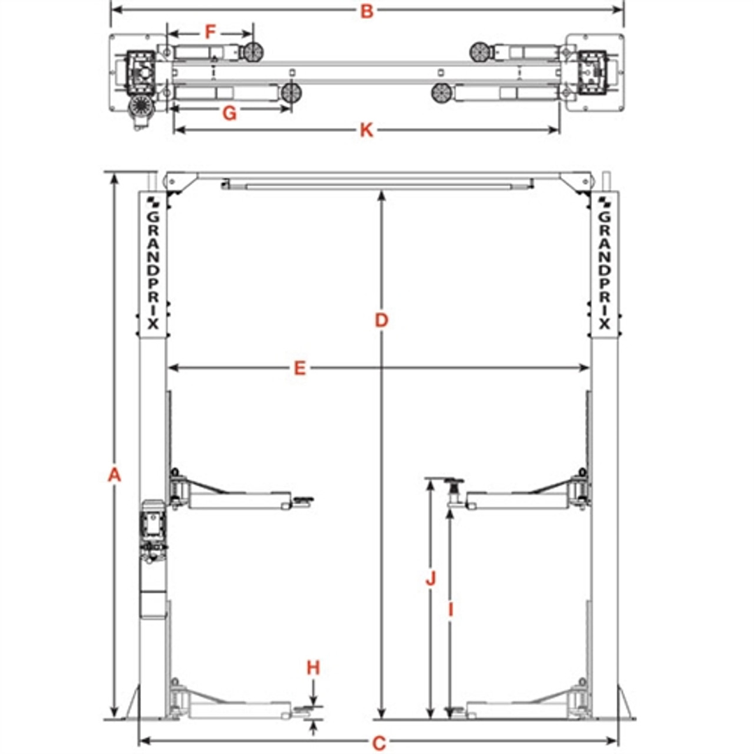 BendPak GrandPrix GP-10C 10,000-lb Clearfloor Two-Post Lift - Symmetric/Asymmetric Pro