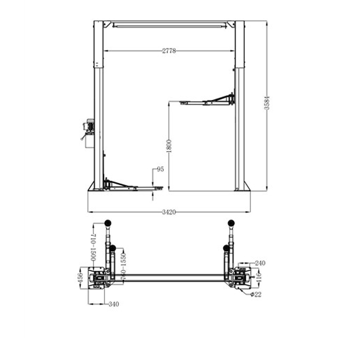Katool KT-AS110D 11,000-lb Asymmetric Direct-Drive Two-Post Lift - Premium Shop Performance