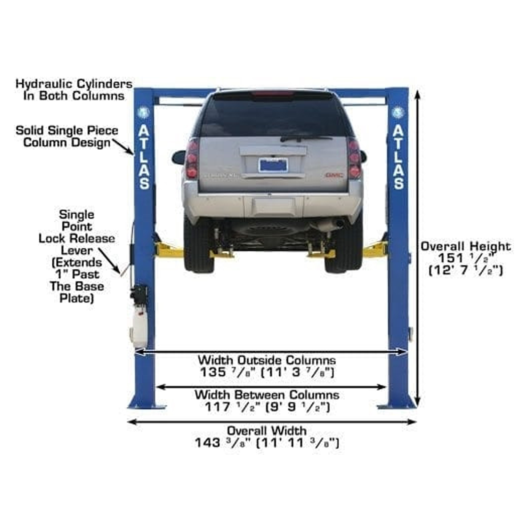 Atlas OH-10X 10,000-lb Ex-Tall/Ex-Wide Two-Post Lift - Commercial Above-Ground Power
