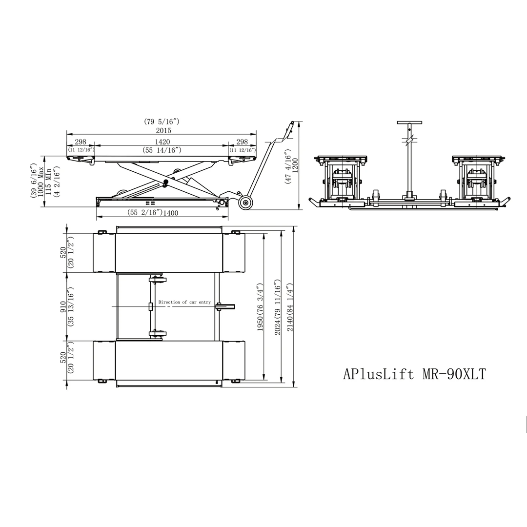 APlusLift SL-MR90XLT 9,000-lb Mid-Rise Scissor Lift - Electrical Release Shop Ready