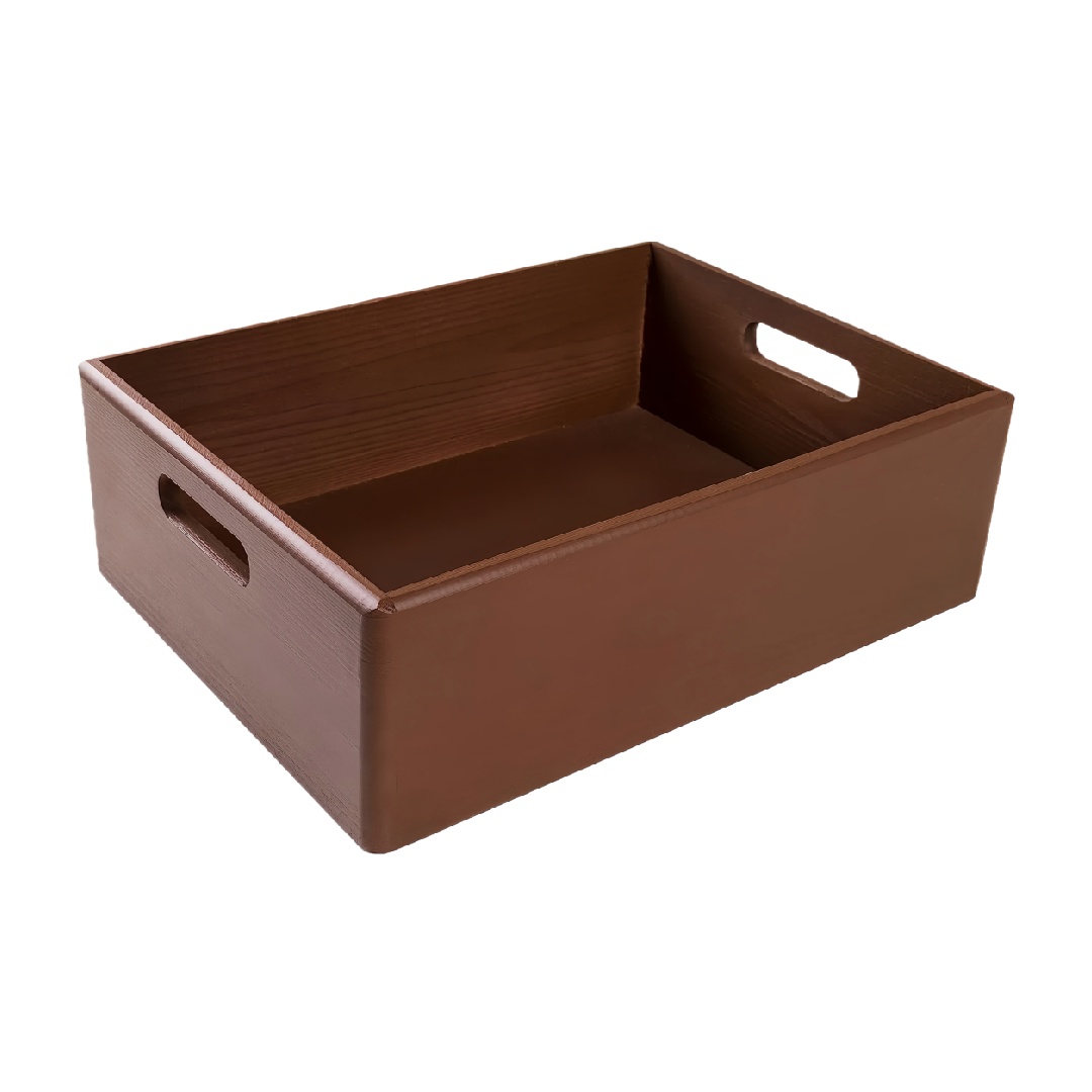 Walnut Stained Solid Wood Rectangular Storage Tray with Built-in Handles-iuhardware.com