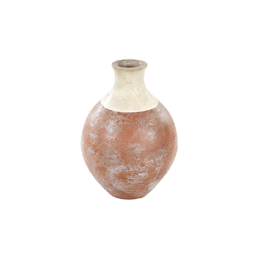 Rustic Two-Tone Terracotta Balloon Vase - 10 inch Distressed Textured Ceramic Decorative Jar-chelseahenry.shop