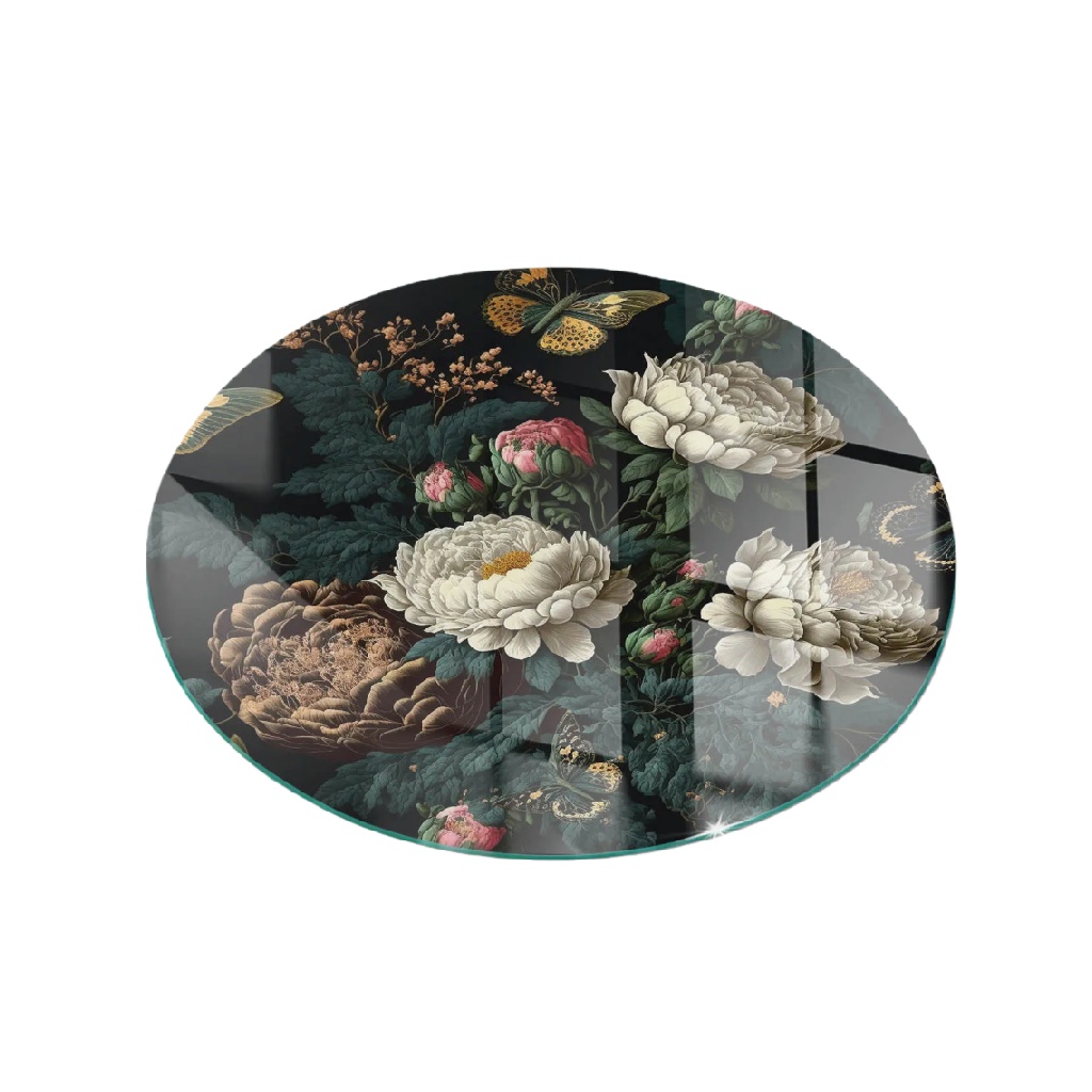 Dessous de verre rond en verre avec motif floral vintage et papillons-yallasport.xyz