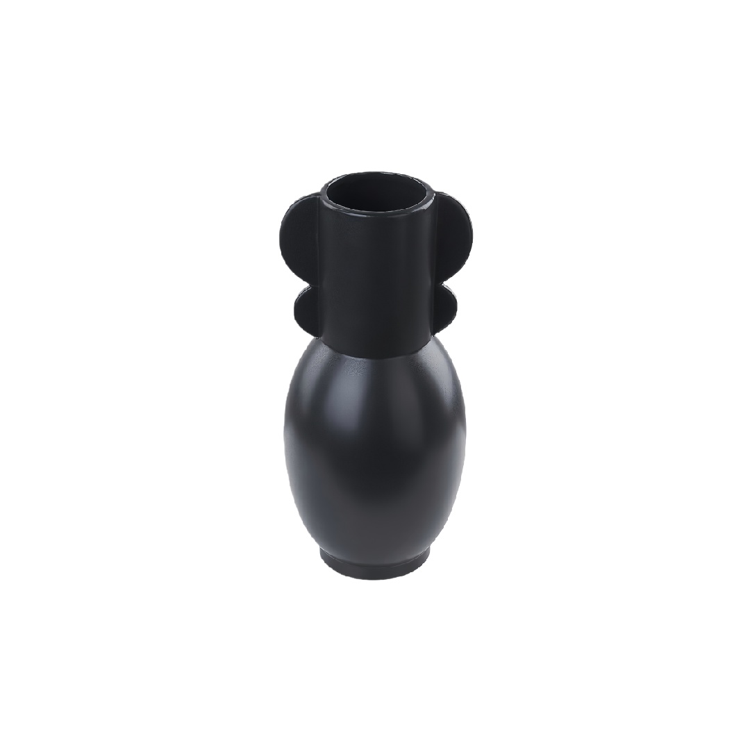 Modern Matte Black Ceramic Totem Vase with Ear Handles - 11 inch Sculptural Bud Vase-chelseahenry.shop