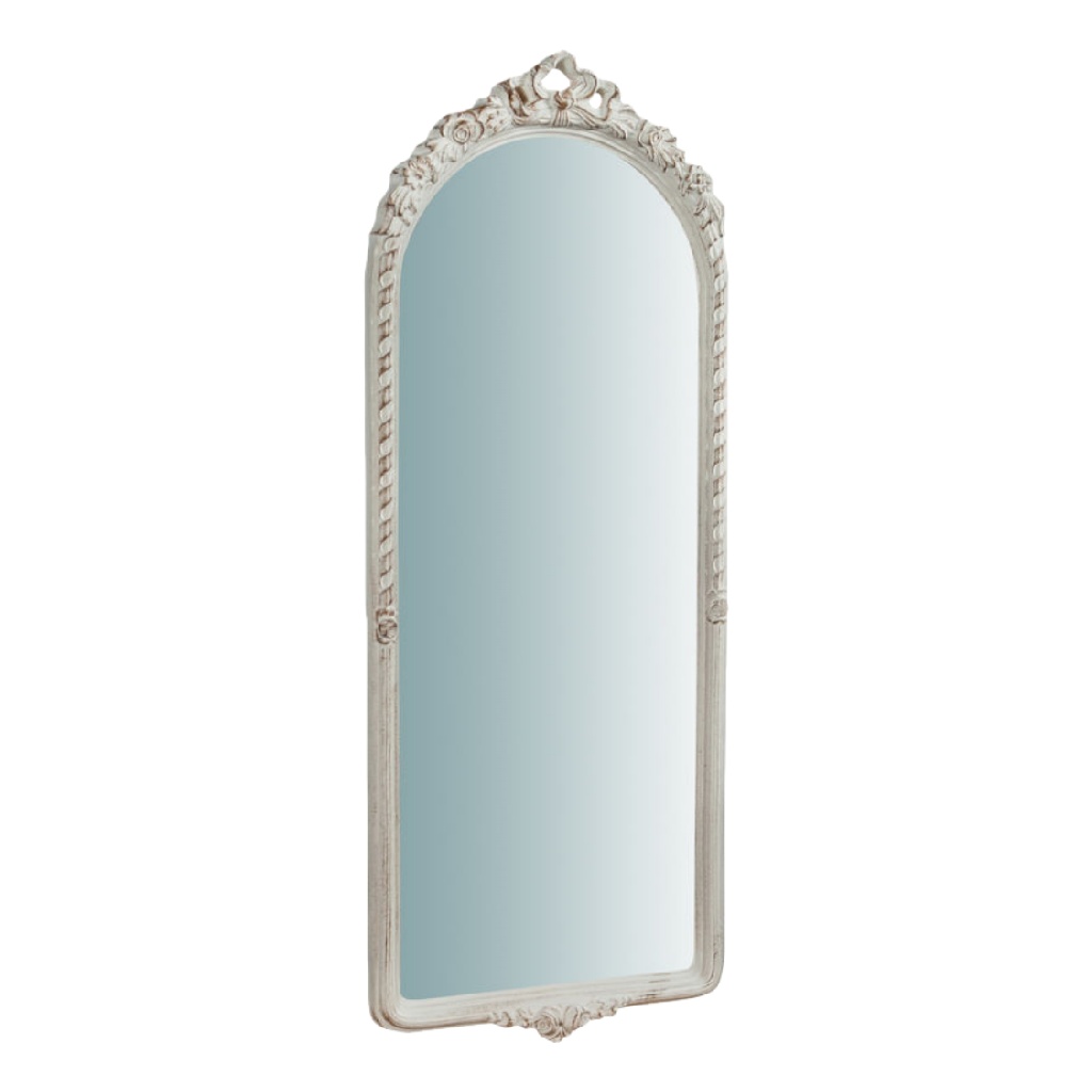 Espejo decorativo clásico alto con arco, marco tallado color blanco envejecido, para pared-brianpetty.shop