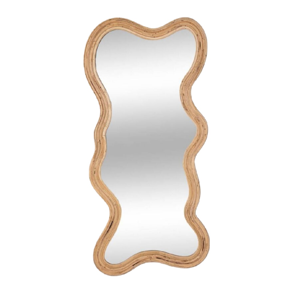 Miroir de forme ondulée avec cadre en bois naturel-joannerock.shop