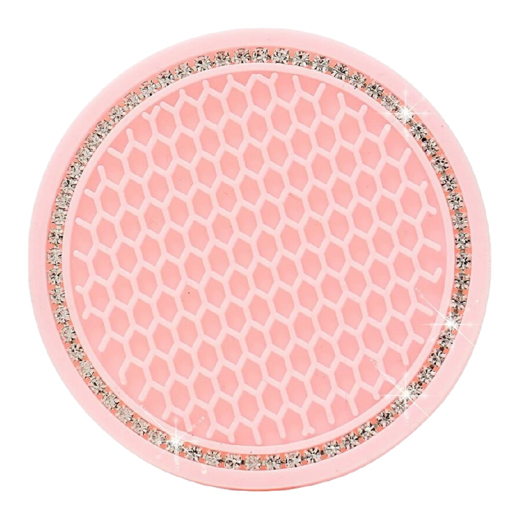 Dessous de verre rond rose antidérapant avec motif géométrique et anneau strass-yallasport.xyz