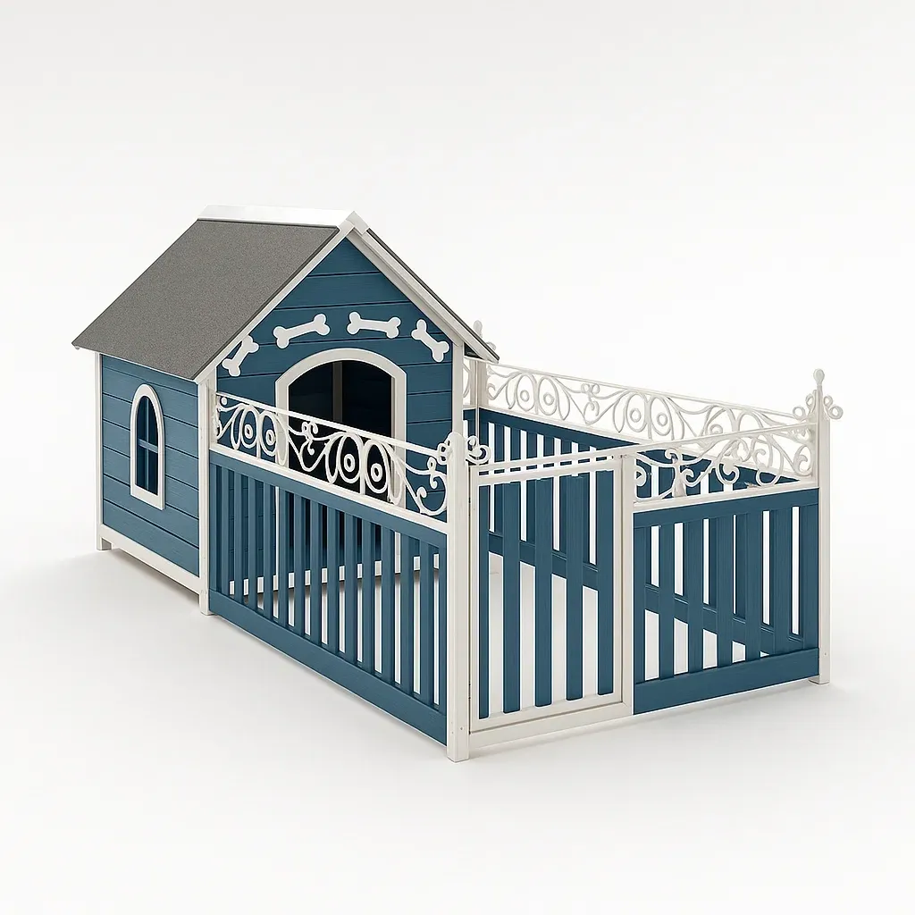 Niche pour chien en bois avec clôture en acier-COZYNOOKZ