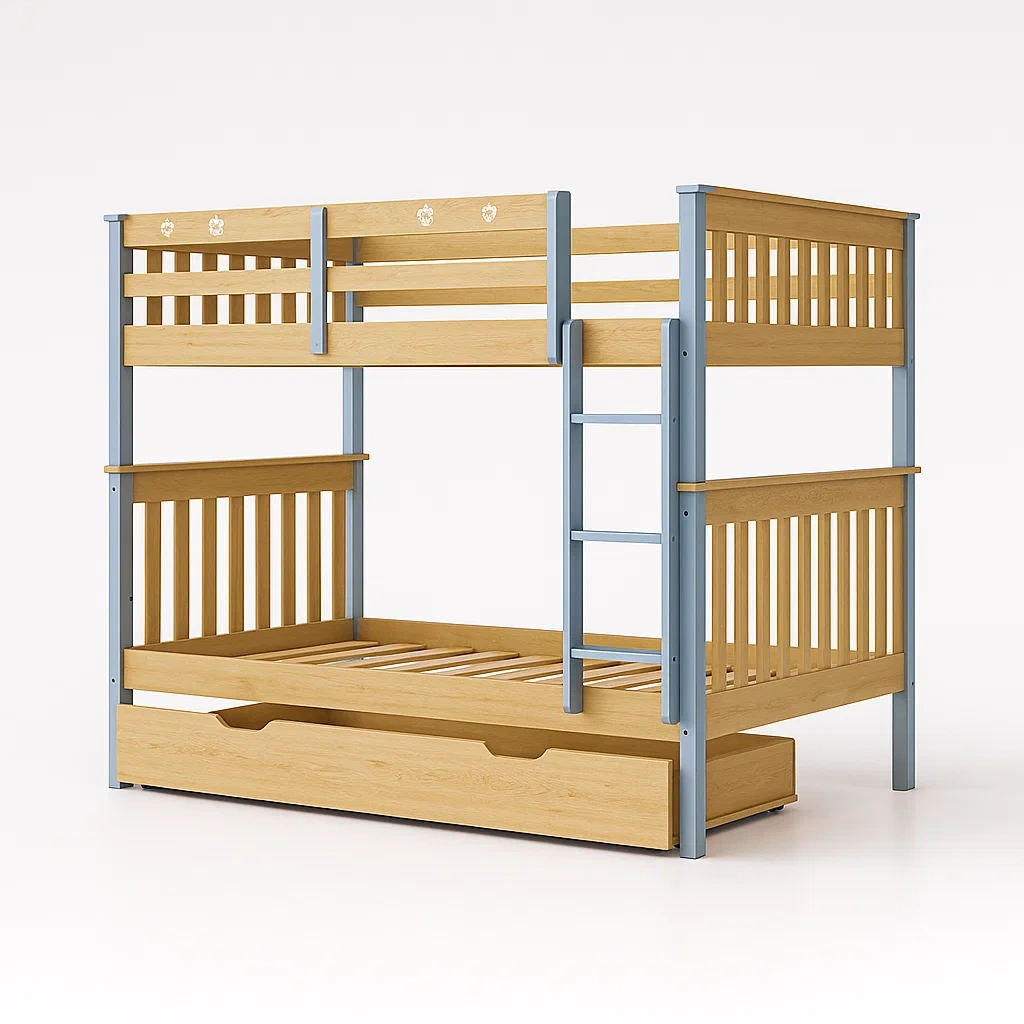Lits superposés en bois de hêtre et acier avec tiroir-COZYNOOKZ
