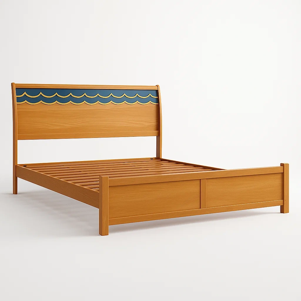Cadres de lit en bois avec tête de lit à motif vagues-COZYNOOKZ