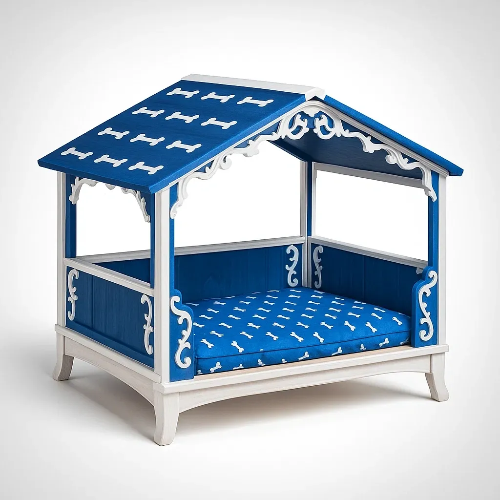 Niche pour chien en bois avec toit et coussin en polyester-COZYNOOKZ