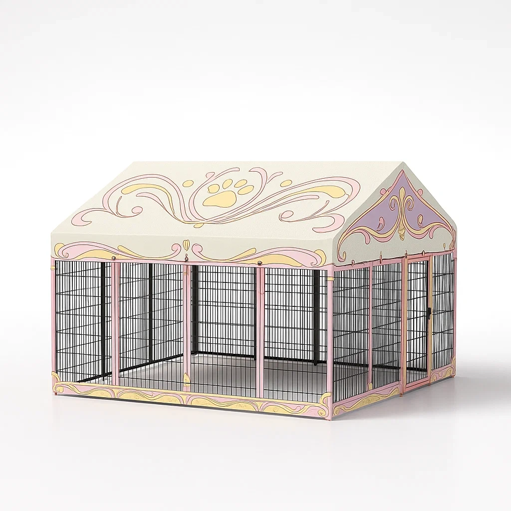 Cage pour chien métallique avec toit décoré-COZYNOOKZ