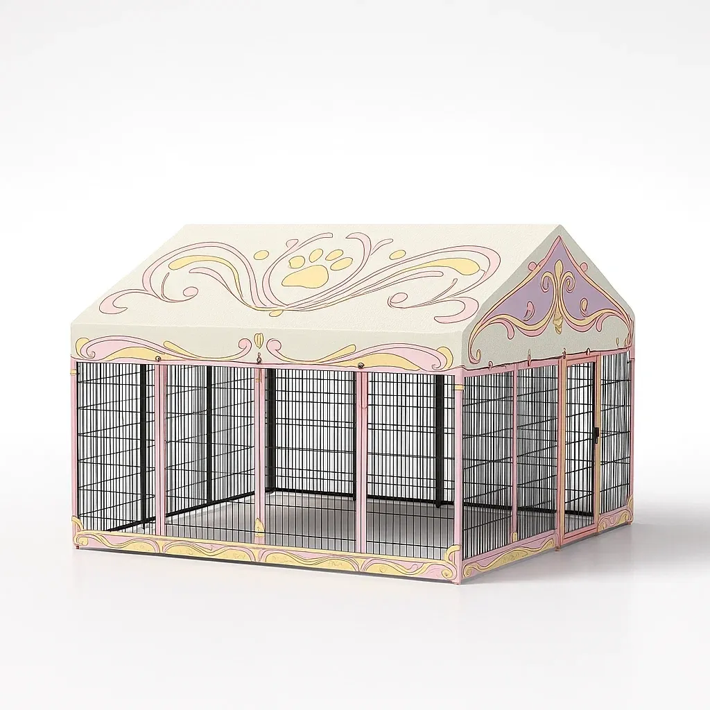 Cage pour chien métallique avec toit décoré-COZYNOOKZ