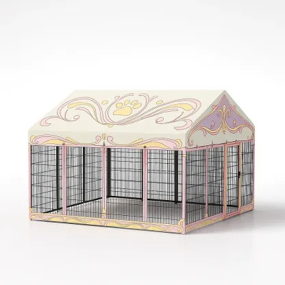 Cage pour chien métallique avec toit décoré-COZYNOOKZ