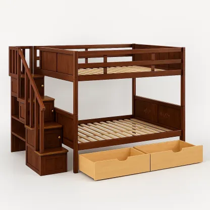 Lits superposés en bois d’acajou avec rangement intégré-COZYNOOKZ