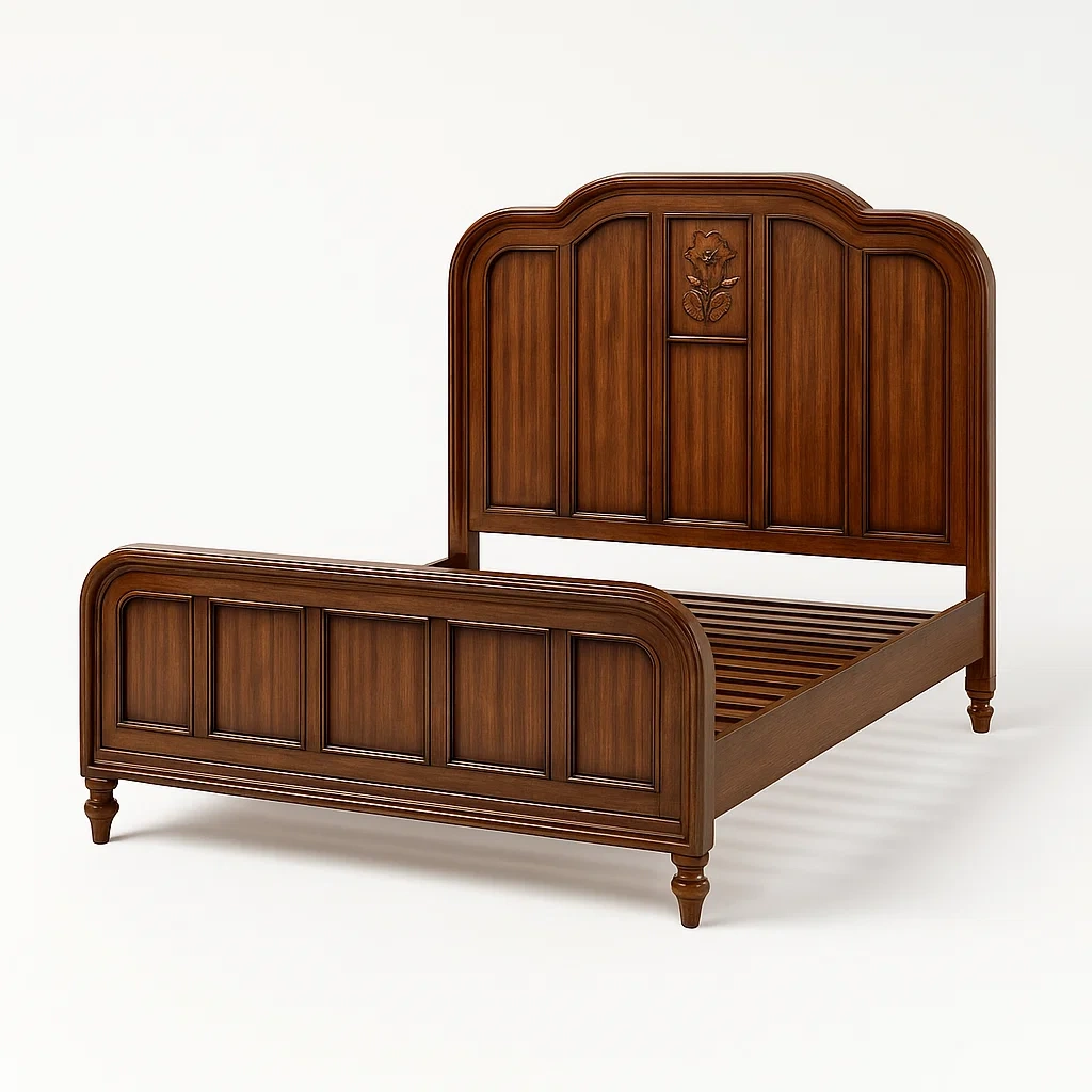 Cadres de lit en bois de noyer sculpté-COZYNOOKZ