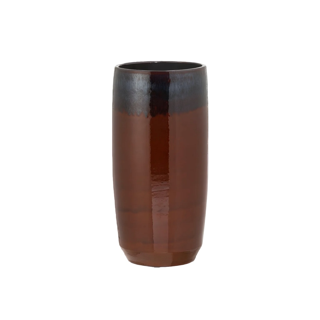 Luxe Handgemaakte Keramische Vaas - Bruin & Blauw Reactief Glazuur-nancyamber.shop