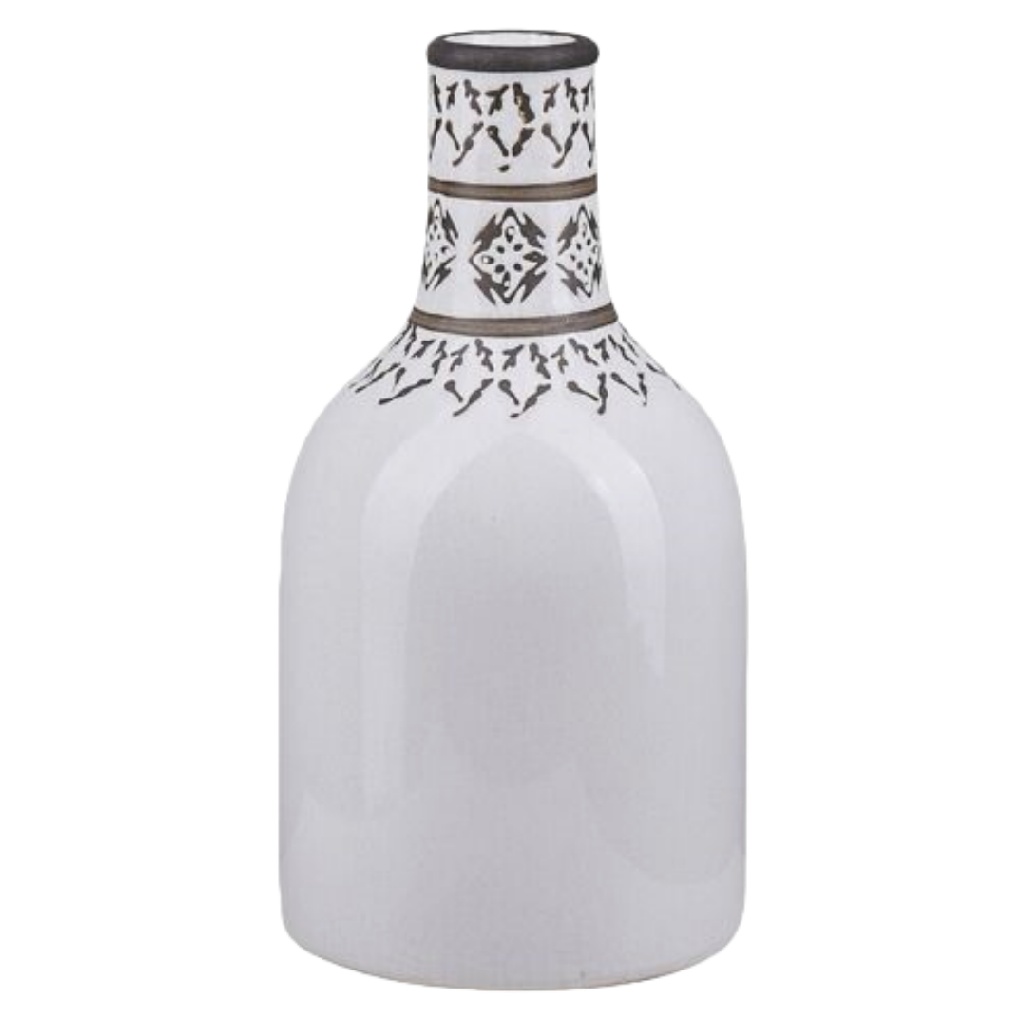 Elegante Witte Keramische Vaas - Tribaal Patroon Decoratie-nancyamber.shop