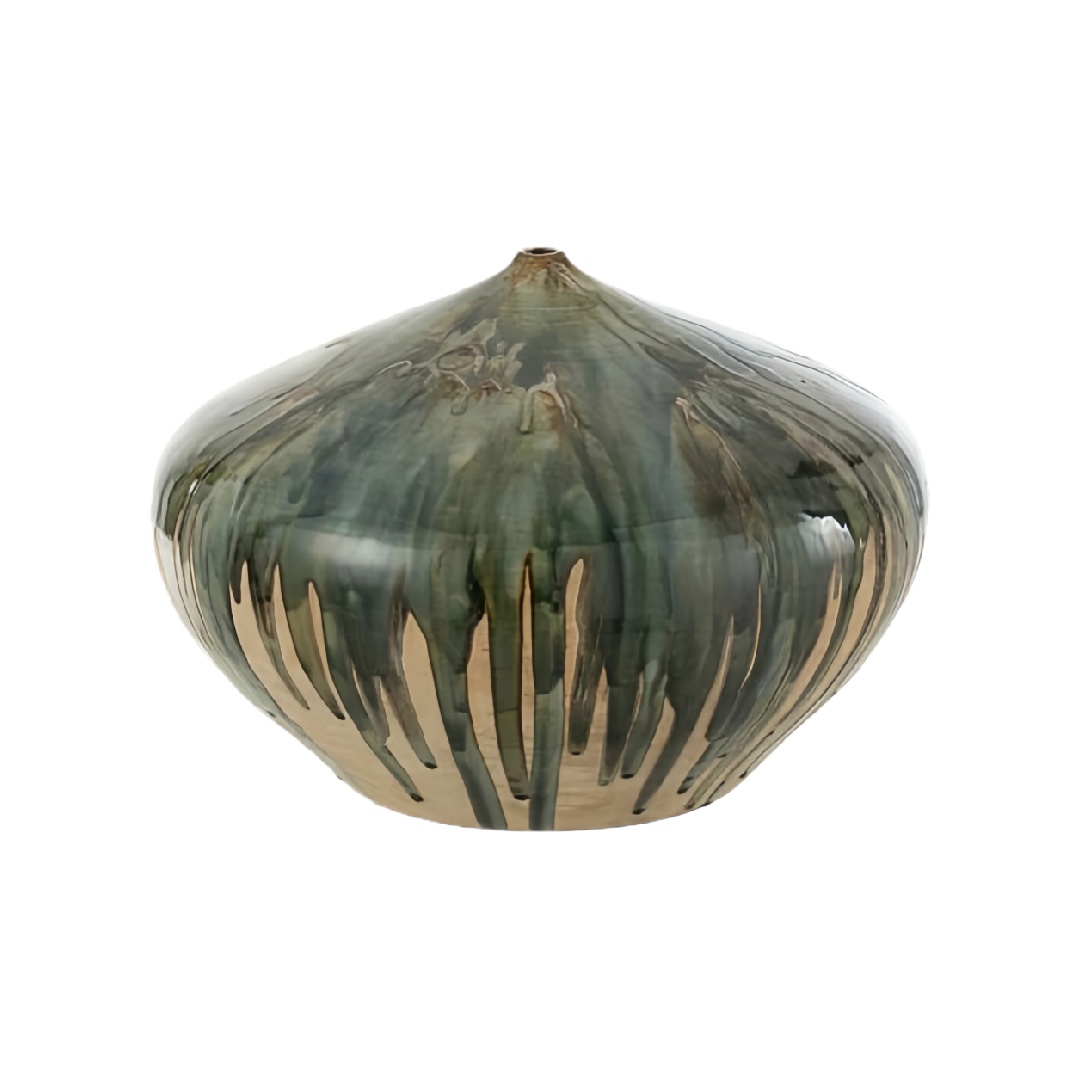 Artisan Drip Glazed Ceramic Vase - Forest Green and Earth Tone Decorative Bud Vase-gqhardware.com
