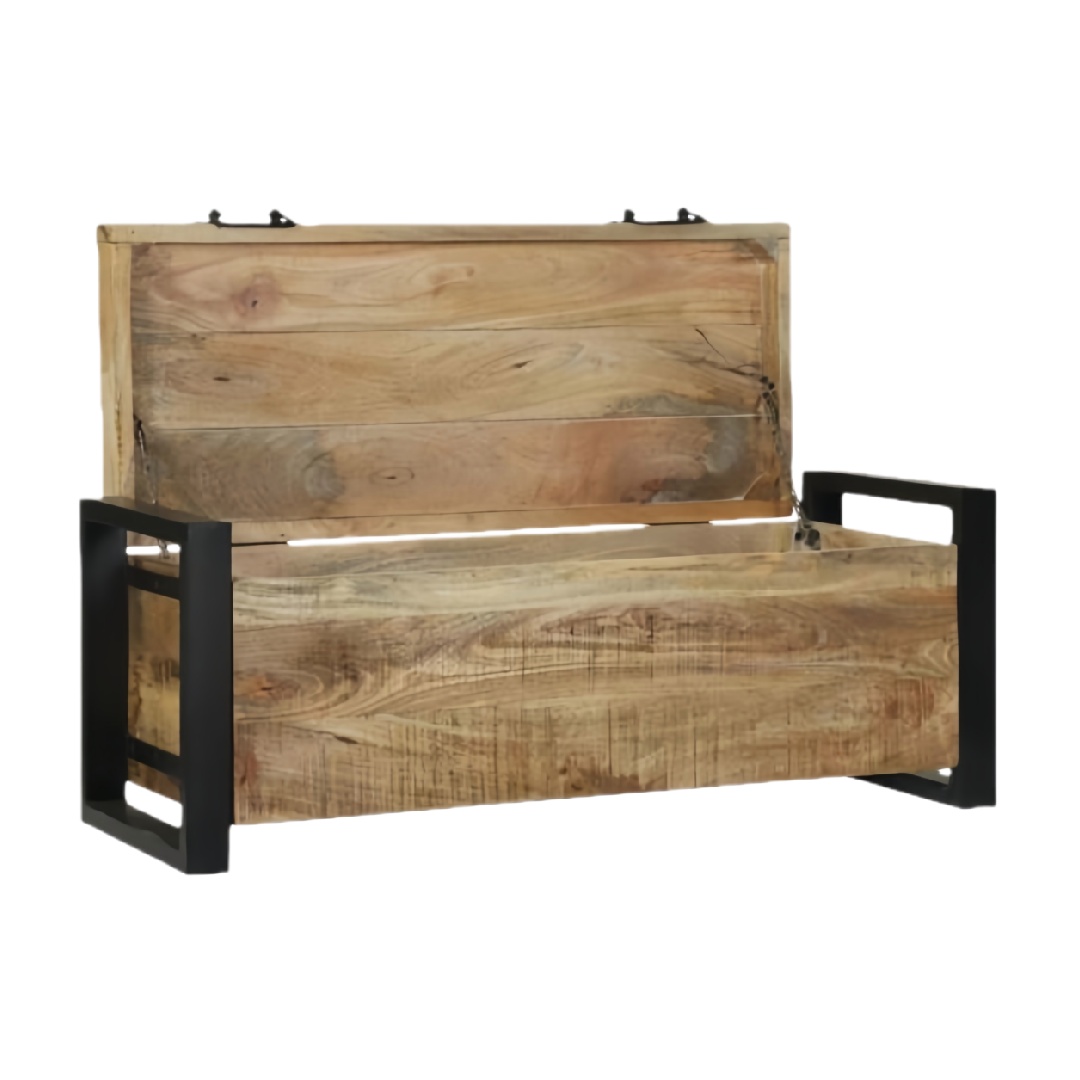 Rustic Wooden Storage Bench with Metal Frame and Lift-up Lid-gqhardware.com