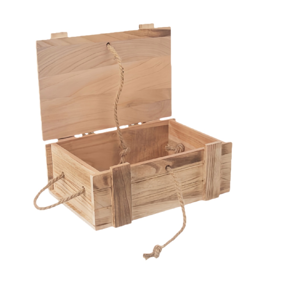 Wooden Storage Box with Hinged Lid and Rope Handles-gqhardware.com