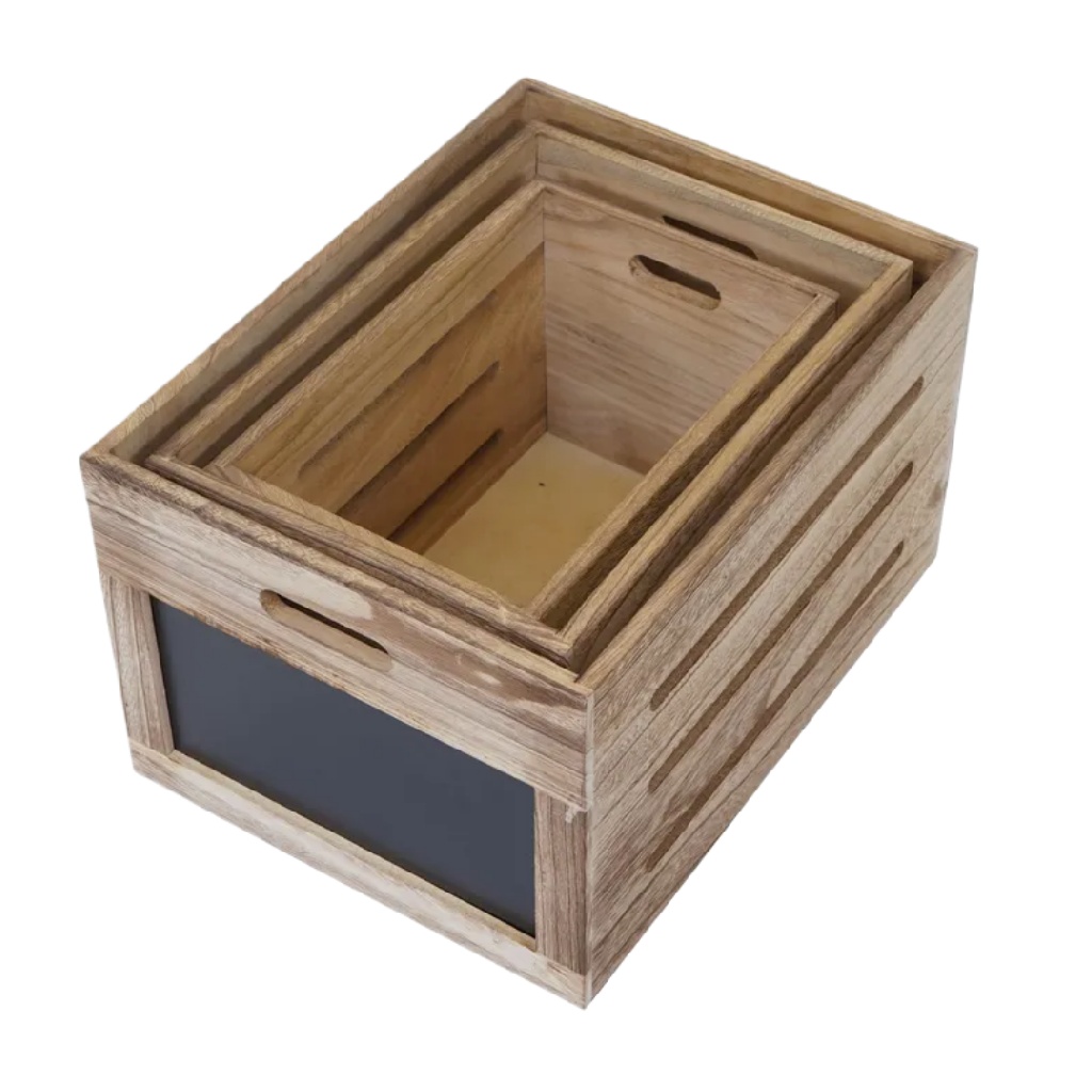 Set van 3 Houten Kisten met Krijtbord-nancyamber.shop