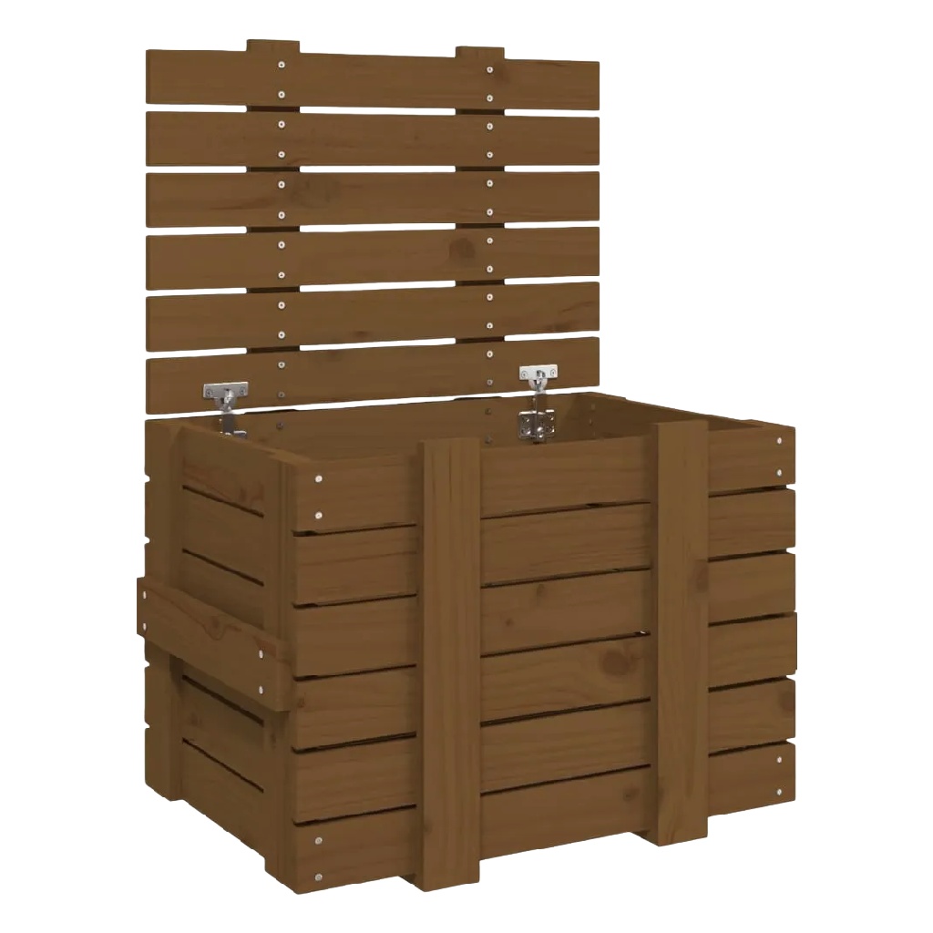 Bruine Houten Opbergbox met Lattenstructuur en Scharnierdeksel-nancyamber.shop