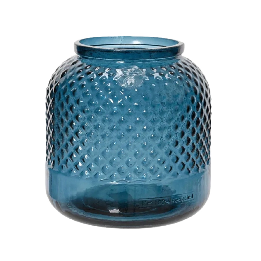Jarrón decorativo de vidrio texturizado color azul verdoso-alonzowhite.shop