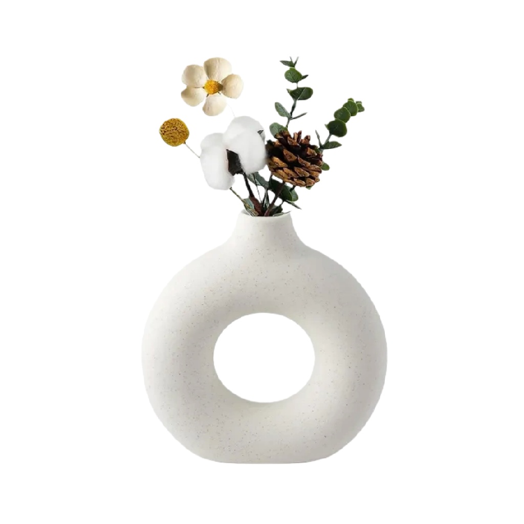 Jarrón decorativo de cerámica blanca con diseño hueco-alonzowhite.shop