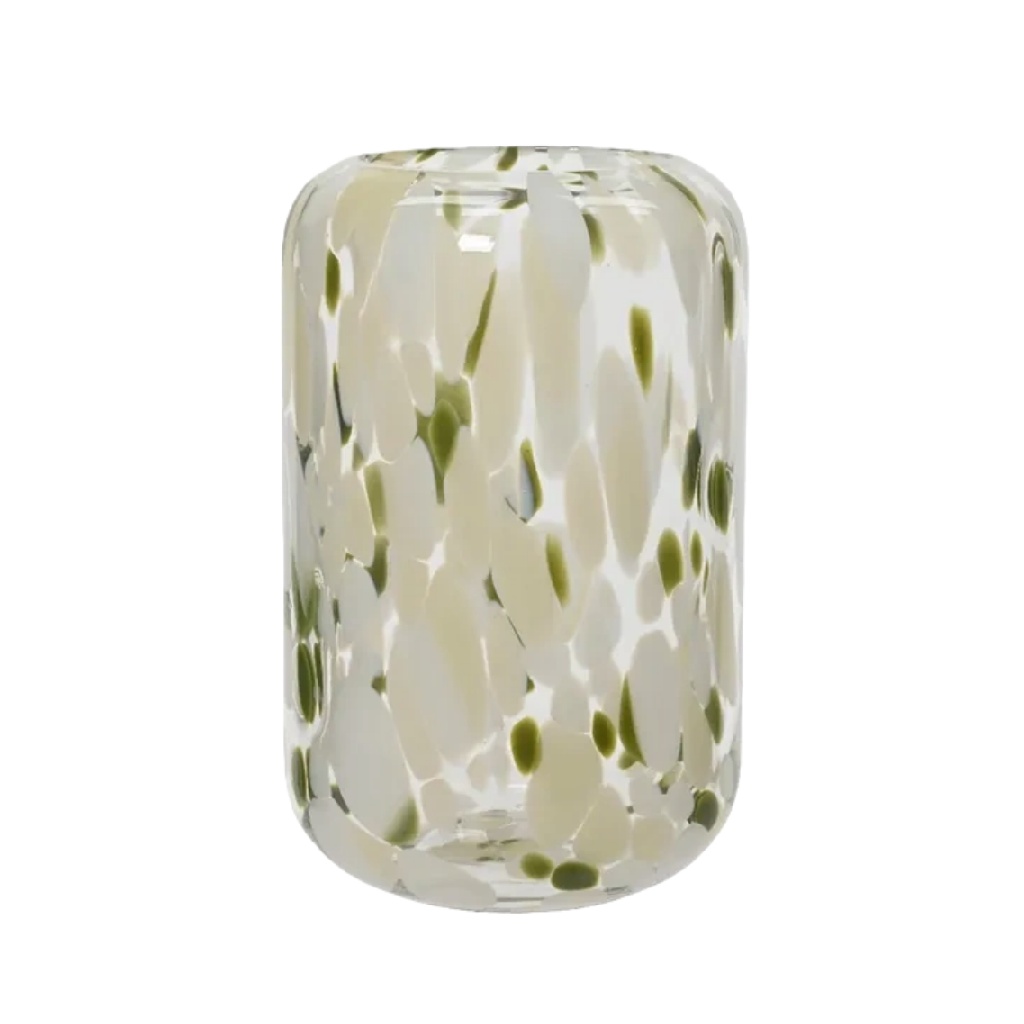 Jarrón decorativo de vidrio con efecto moteado blanco y verde-alonzowhite.shop