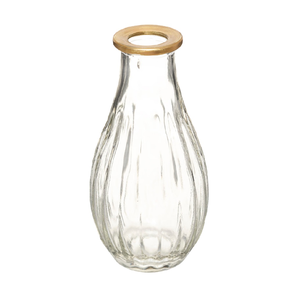 Jarrón decorativo de vidrio transparente con borde dorado-alonzowhite.shop