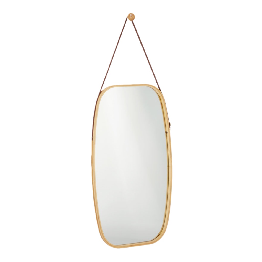 Espejo de pared colgante con marco de madera natural-brianpetty.shop