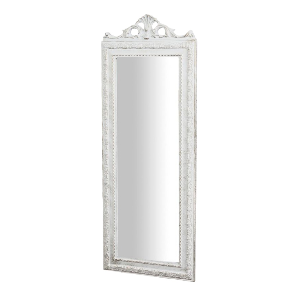 Espejo de pared rectangular con marco blanco tallado-brianpetty.shop