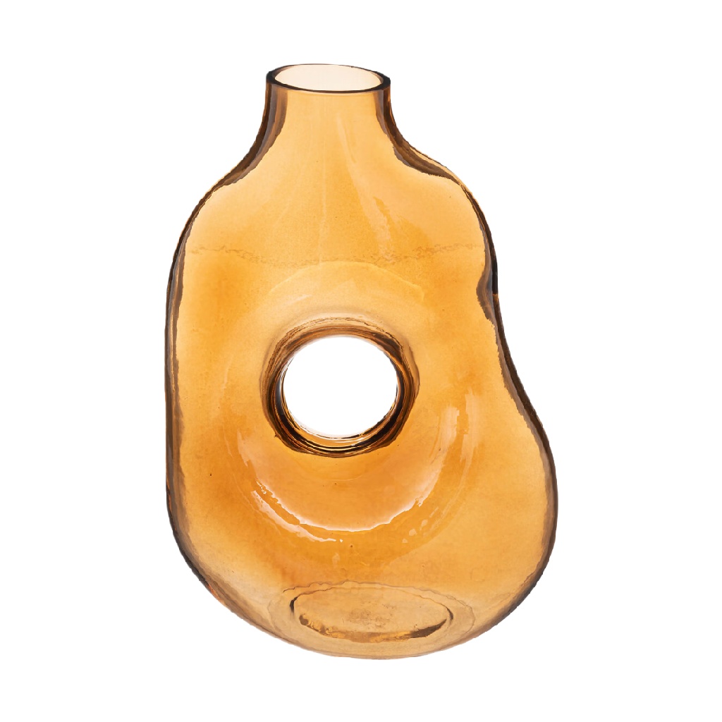 Jarrón decorativo de vidrio ámbar, diseño orgánico con apertura central-alonzowhite.shop