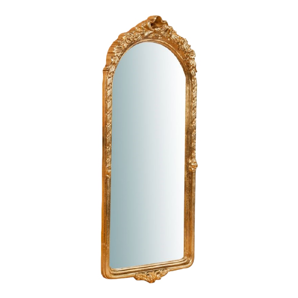 Arched vintage wall mirror with gold carved frame-brianpetty.shop