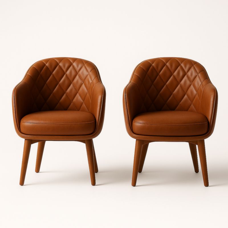 Ensemble de 2 fauteuils en cuir synthétique marron avec pieds en bois