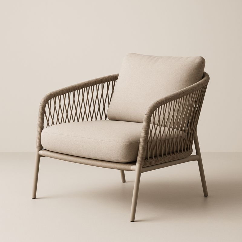 Fauteuil en aluminium avec corde et coussin en polyester Beige