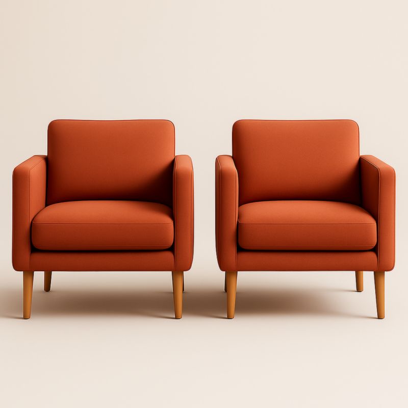 Fauteuils en tissu polyester orange avec pieds en bois - Ensemble de 2
